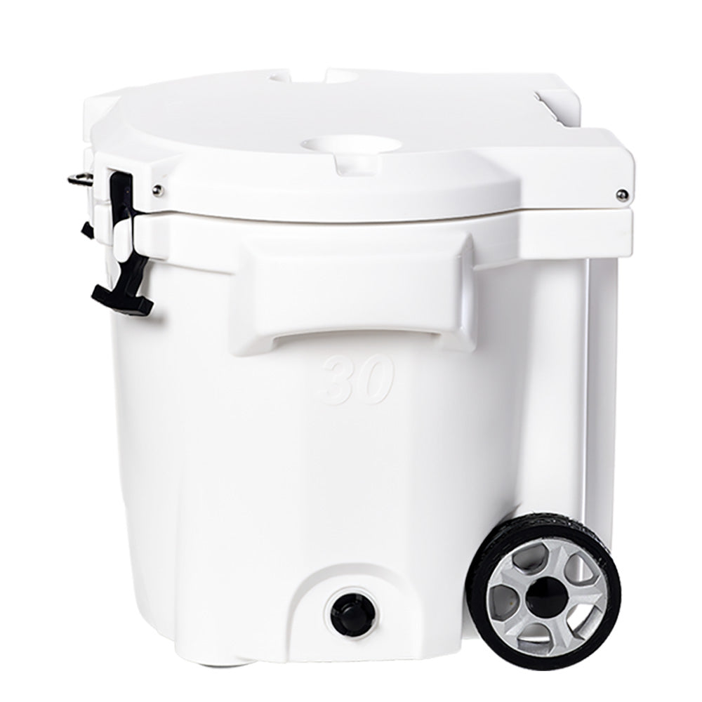 LAKA Coolers 30 Qt Cooler wTelescoping Handle Wheels White 1079