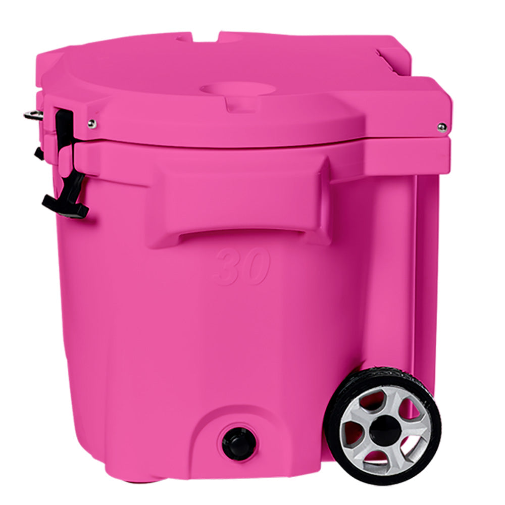 LAKA Coolers 30 Qt Cooler wTelescoping Handle Wheels Pink 1081